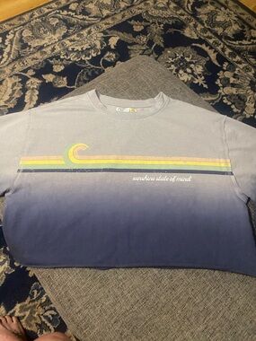 C&C California Lavender-to-Navy Ombre Crop Tee with Yellow & Green Stripe